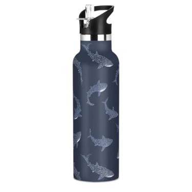 Imagem de IHCVHQX Garrafa de água infantil para meninos e meninas, tubarões baleia do mar, 590 ml, garrafa de água esportiva isolada, caneca de viagem de aço inoxidável para academia, escola