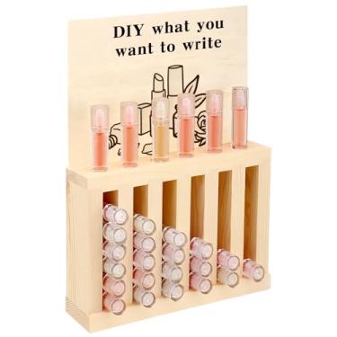 Imagem de Yalikop Suporte de batons de madeira com 6 compartimentos com papelão de madeira faça você mesmo, suporte de tubo de protetor labial de 1,7 cm, organizador de batons labiais, organizador de torre de