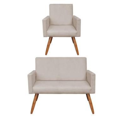 Imagem de Kit 01 Namoradeira com 01 Poltrona Larissa Suede Pés Palito Castanho D