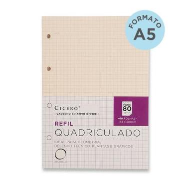 Imagem de Refil Caderno Argolado Office 40FLS Pólen 80g Quadriculado A5 - Cicero