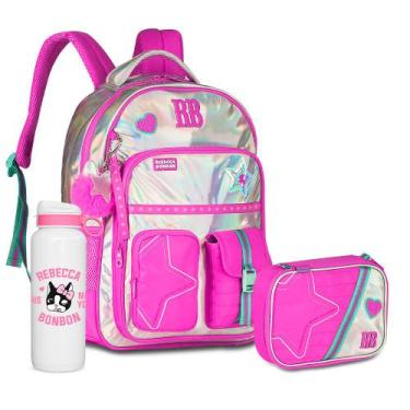 Imagem de Kit Mochila Rebecca Bonbon Ampla Chaveiro Estojo Box 36 Pens, RB27020 