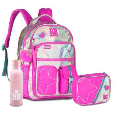 Imagem de Kit Mochila Costas Pompom Alças Rebecca Bonbon Estojo Grande, RB27020 