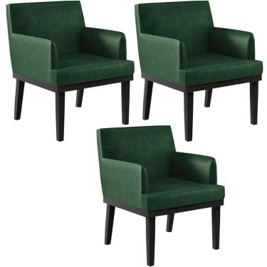 Imagem de Kit 03 Poltronas Base Preto Beatriz W01 Facto Verde Musgo