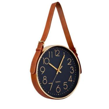 Imagem de Relógio de Parede Rosé Gold Cobre e Fundo Preto Alça Marrom - Laradore