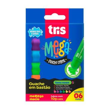 Imagem de Tinta Guache em Bastão Tris 6 Cores Tons Neon