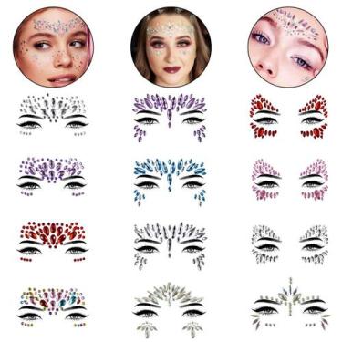 Imagem de Kit 12 Adesivos de Rosto Pedraria Carnaval Fantasia Festa Halloween Ma