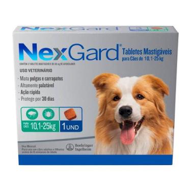 Imagem de NexGard Antipulgas e Carrapatos para Cães de 10,1 a 25kg 3 UNIDADES - 