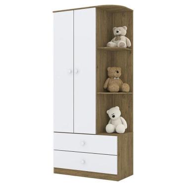 Imagem de Guarda Roupa Infantil Labirinto 2 Portas E 2 Gavetas Rústico/branco - Móveis Henn Rústico/branco