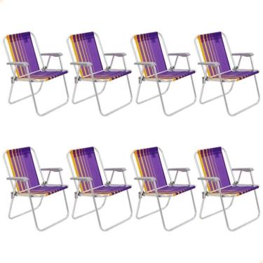 Imagem de Kit 08 Cadeiras De Praia Tramontina Samoa Alta Em Alumínio Com Assento Roxo E Amarelo 92900003