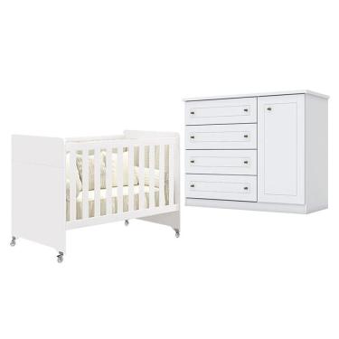 Imagem de Berço Americano Evolution 4 em 1 Branco Acetinado Reller e Cômoda Americano Branco HP - Henn