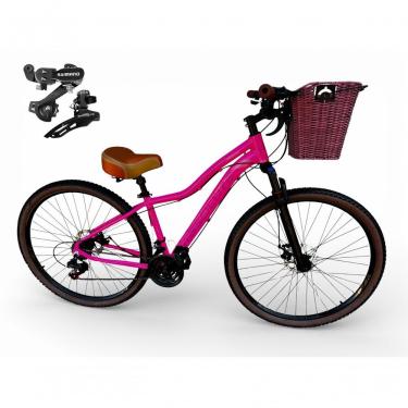 Imagem de Bicicleta Aro 29 Feminina Absolute Hera Retrô Vintage 21v Shimano Selim Confortável Cesta Rosa Tamano 15