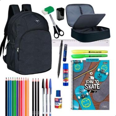 Imagem de Kit Material Escolar Mochila Estojo Box Caderno Tilibra 10 Matérias + 