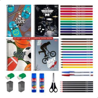 Imagem de Kit Material Escolar 40 Itens Caderno Tilibra 10 Materias 160 Folhas I