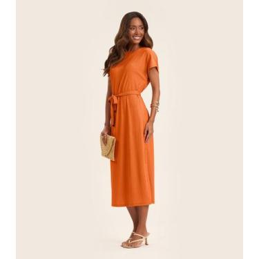 Imagem de Vestido Midi Em Ribana Canelada Lurex Rovitex Laranja, GG, Laranja