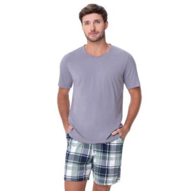 Imagem de Pijama Masculino com Camiseta Decote V e Bermuda Xadrez Zee Rucci, M