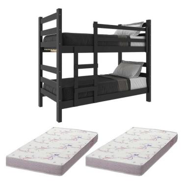 Imagem de Beliche Madeira Maciça - Vira 2 Camas - Com Colchões Inclusos Dubai Multimóveis Cr4158 Preto