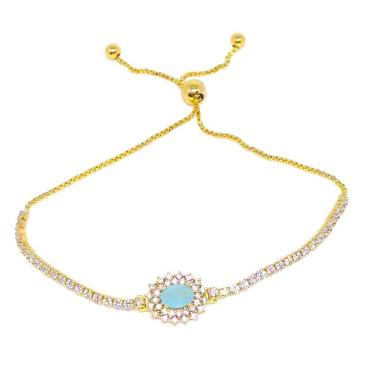 Imagem de Pulseira Folheada Ouro 18k Turquesa - Visujóias 8cm