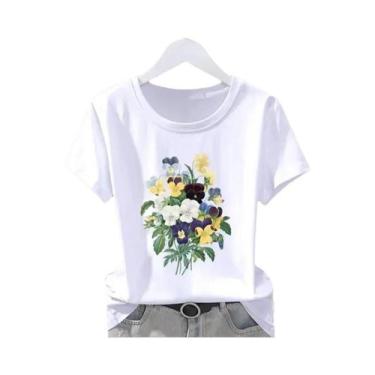 Imagem de Camiseta Casual Feminina Oversized Com Estampa Floral, Camisetas De Mo