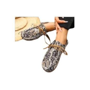 Imagem de Tênis Casuais Femininos De Lona Estampada Com Plataforma Plana, Estilo