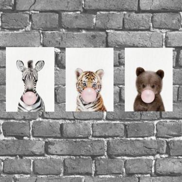 Imagem de kit 3 placas Decorativas Bichos Chiclete 18x27cm