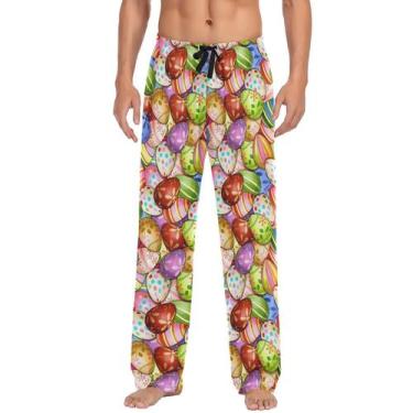 Imagem de Calças de pijama Ollabaky Easter masculinas coloridas com ovos de Pásc