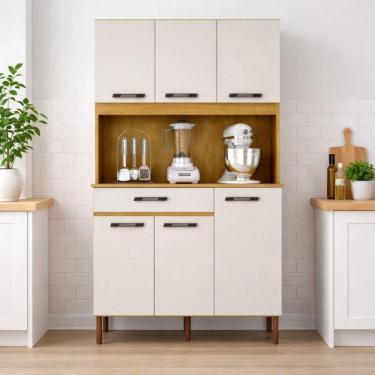 Imagem de Armário De Cozinha Valença Multiuso 6 Portas Mobilihouse Cinamomo/off White Acetinado