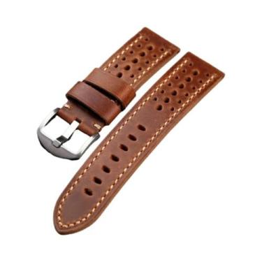 Imagem de Pulseira De Couro Masculina Artesanal Respirável 20 22 24 26MM Preta M