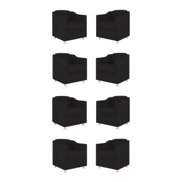 Imagem de Kit 08 Poltronas Decorativas Tilla Sala de Espera e Escritório Tecido Suede Preto Balaqui Decor
