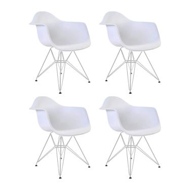 Imagem de Kit 4 Poltronas Eames Eiffel Daw Com Braço Branco Plástico Ferro Branco UP Home