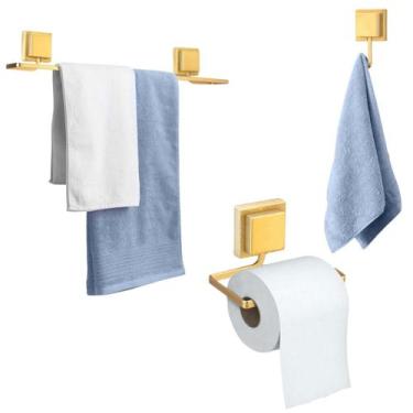 Imagem de Kit 3 Peças Conjunto Banheiro Porta Papel Higiênico Papeleira Gancho T