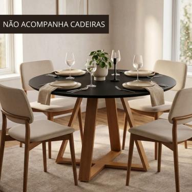 Imagem de Mesa De Jantar Redonda Preta Moderna Livia 110cm Pés Madeira