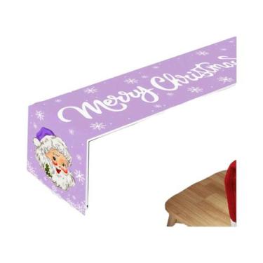 Imagem de Caminho De Mesa De Natal Rosa Com Decorações De Boneco De Neve E Papai