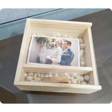 Imagem de Kit com 10 Caixas Penal para Fotos 10x15cm e Pen Drive em Madeira Pinu