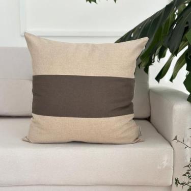 Imagem de Capa de Almofada em Linho c/ Recortes 45x45 Crú c/ Cinza Rato - AMOFAD