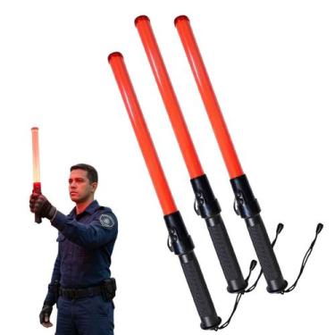 Imagem de Bastao Sinalizador Viario Kit 3 Uni Apito Grande Led Guarda Transito E