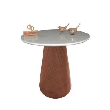 Imagem de Mesa De Canto Cone Amadeirado Com Tampo Vidro 70cm Off White 60cm - DE