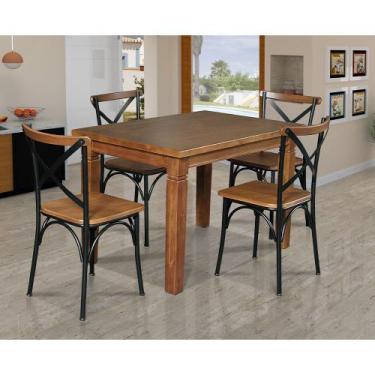 Imagem de Conjunto Mesa de Jantar 4 Lugares em Madeira Maciça 120x80 com 4 Cadei