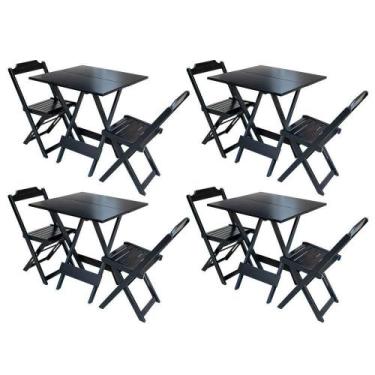 Imagem de Kit 4 Jogos De Mesa Dobravel Com 2 Cadeiras De Madeira 70x70 Ideal Par