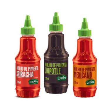 Imagem de Kit 3 Molhos Pimenta Sriracha, Chipotle e Mexicano - Cepêra
