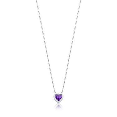 Imagem de Colar prata 925 coração - Rei Das Joias, Roxo, Prata 925, 45 CM