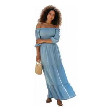 Imagem de Vestido Longo Lastex Ciganinha Para Festa, Praia E Eventos - Dinéia Ci