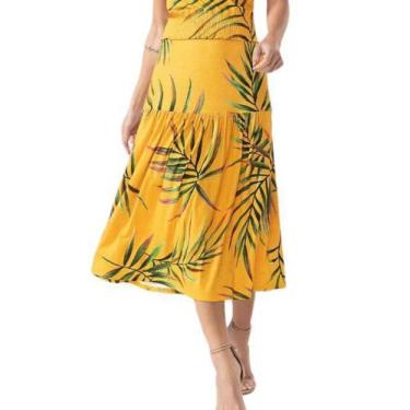Imagem de Saia Midi Folhagem Feminina Amarelo E139372031 - Endless