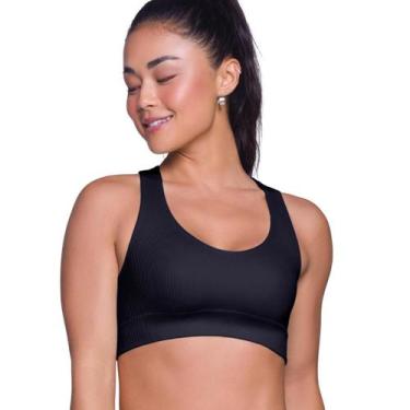 Imagem de Top Canelado Selene Sport Sem Costura Academia, Preto, M