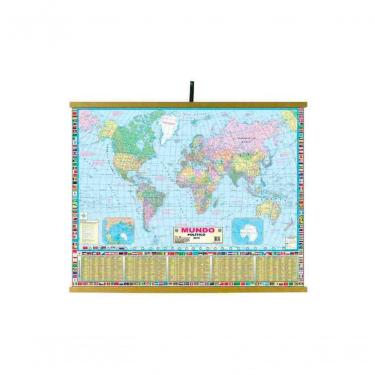 Imagem de Mapa Educativo Sonho de Criança Mundo Político Plastificado com Moldura em Madeira 900x1200MM