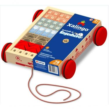 Imagem de Brinquedo Educativo Brincando de Engenheiro Carro 78 Peças Madeira Sustentável Colorido Xalingo Brinquedos
