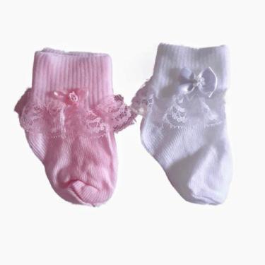 Imagem de Meia Bebê Menina Social com renda kit c/2 pares - Zulekinha, P (22 A 2