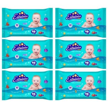 Imagem de Kit C6 Toalhas Umedecidas Estrelinhas C50 cada - HYGIELINE