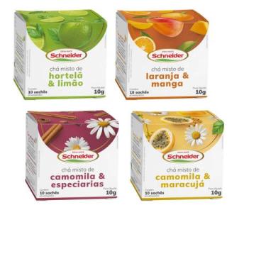 Imagem de Kit 4 Chás Sachês Hortelã Limão + Laranja Manga + Camomila Maracujá + 