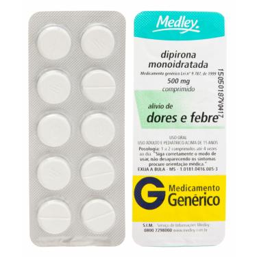 Imagem de Dipirona Monoidratada 500mg 10 comprimidos Medley Genérico 10 Comprimidos