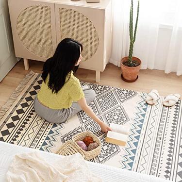 Imagem de jia cool Tapete de área estilo boêmio moderno, (47" x 71"), algodão, lavável, tapetes de área vintage com borla, para sala de estar da cozinha